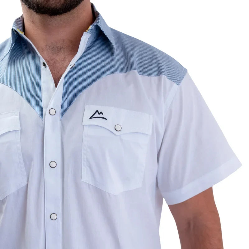 Camisa Denver caballero con estampado de rayas blanco y azul con ventilación