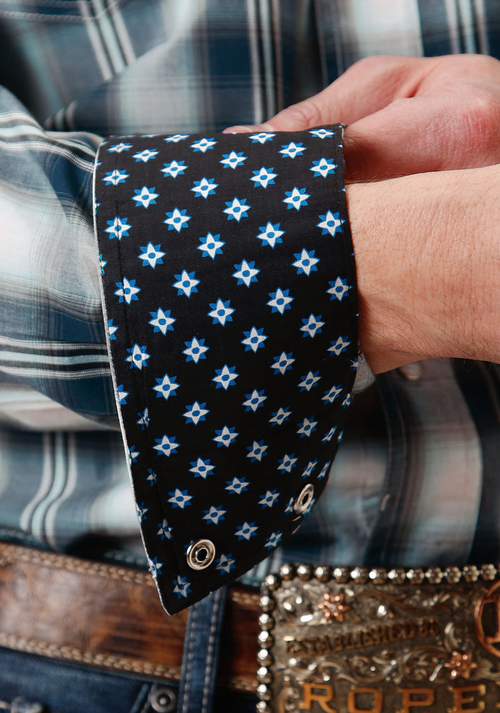 Camisa Roper Manga Larga con Broche Azul a Cuadros del Oeste