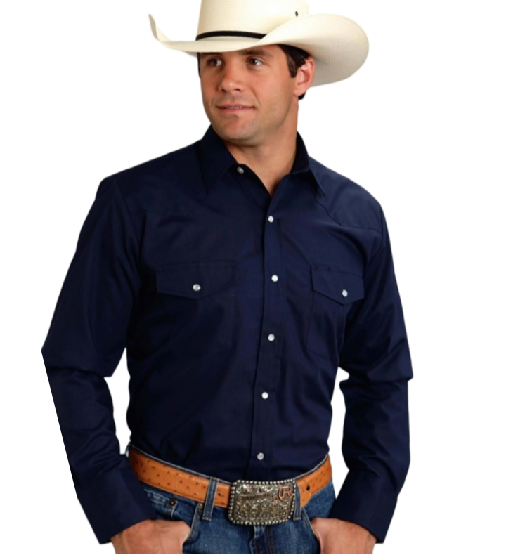 Camisa Roper de algodón azul marino para hombre color liso Azul Oscuro