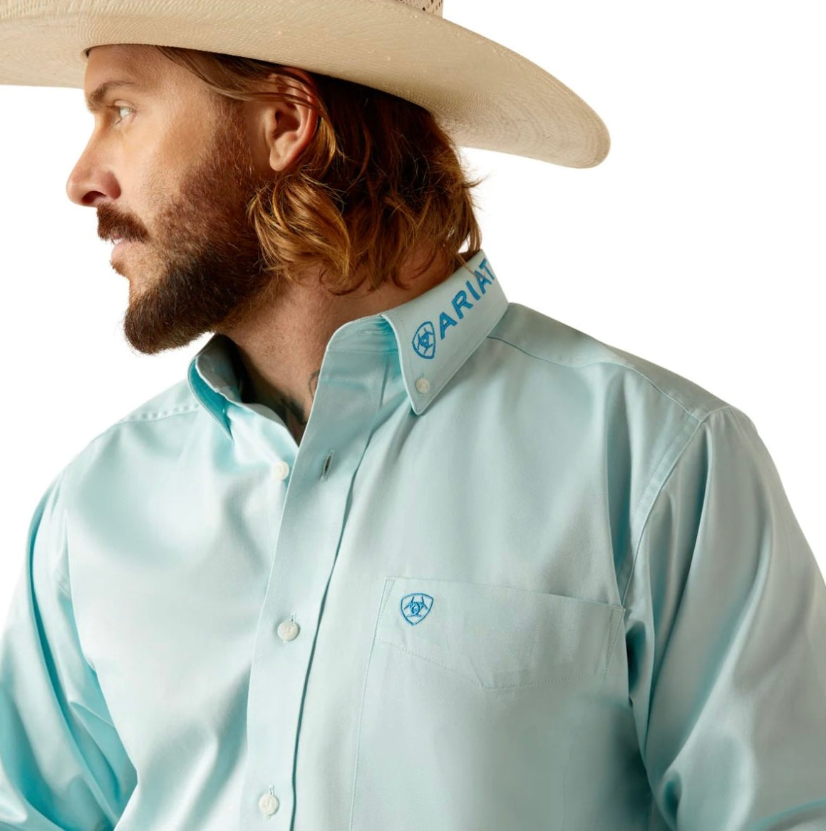 Camisa Ariat Team Logo Twill Azul Aqua Corte Fitted