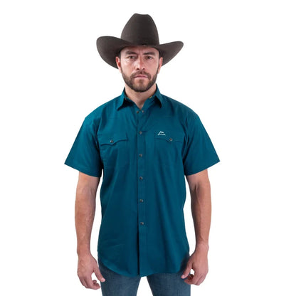 Camisa Denver manga corta caballero azul petróleo con ventilación