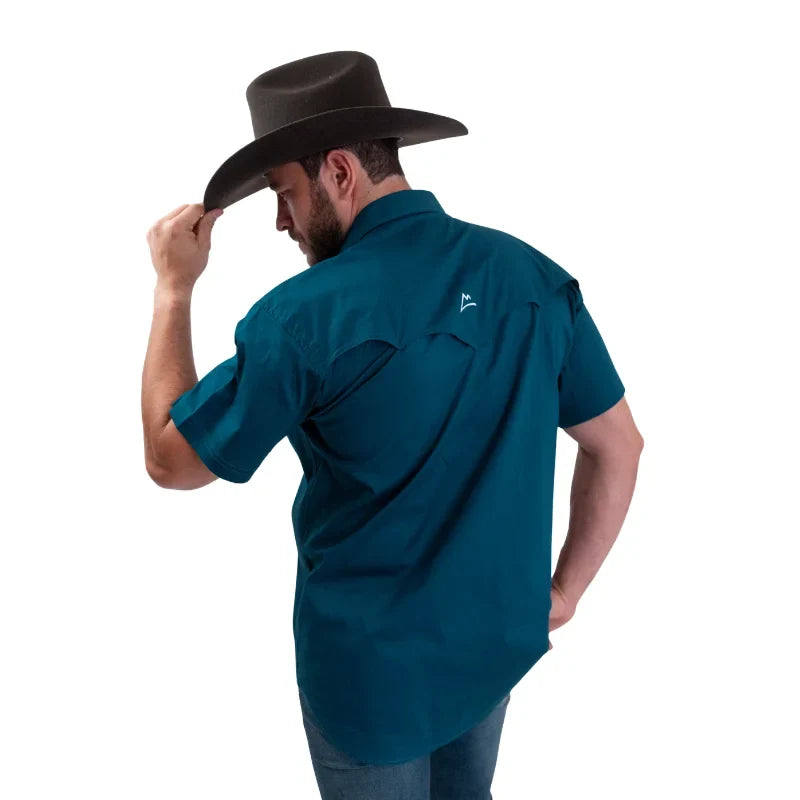 Camisa Denver manga corta caballero azul petróleo con ventilación