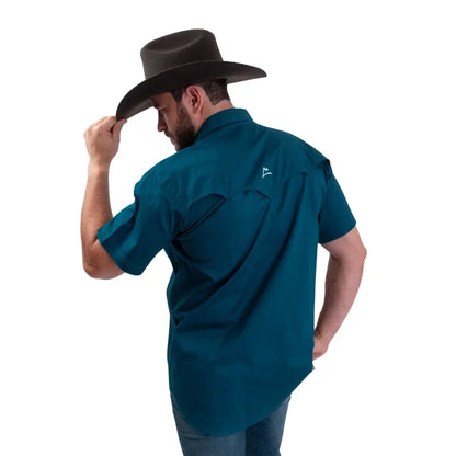 Camisa Denver manga corta caballero azul petróleo con ventilación