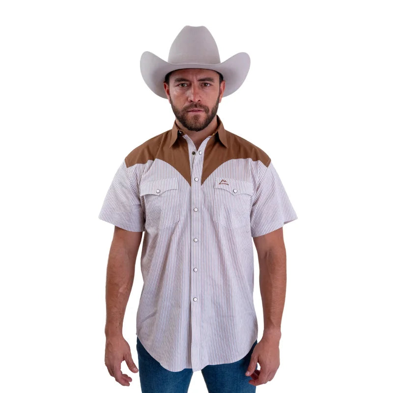 Camisa Denver caballero con estampado rayas khaki y blanco