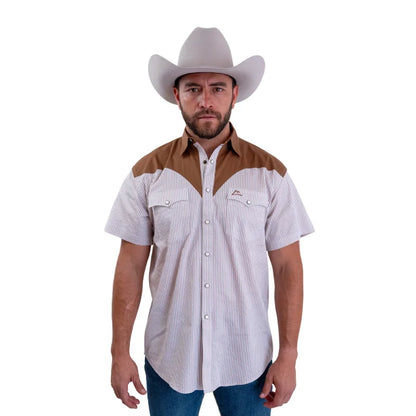 Camisa Denver caballero con estampado rayas khaki y blanco