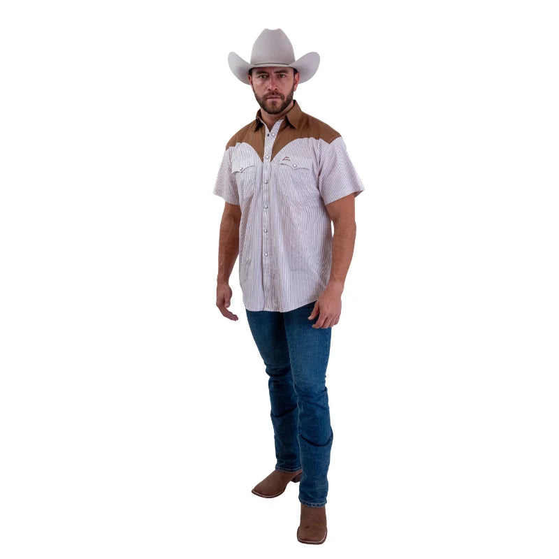 Camisa Denver caballero con estampado rayas khaki y blanco