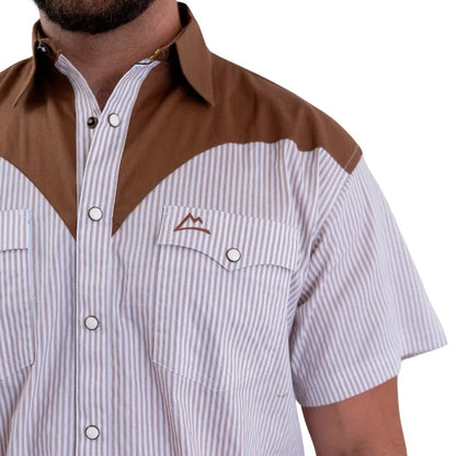 Camisa Denver caballero con estampado rayas khaki y blanco