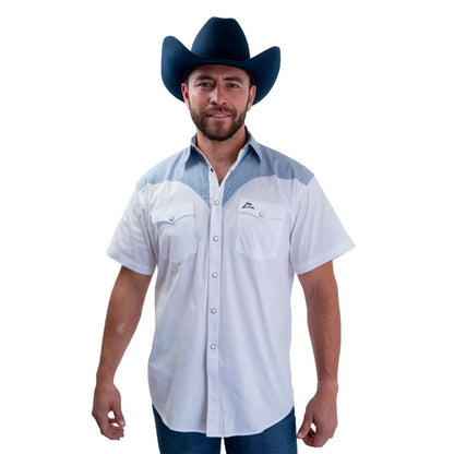 Camisa Denver caballero con estampado de rayas blanco y azul con ventilación