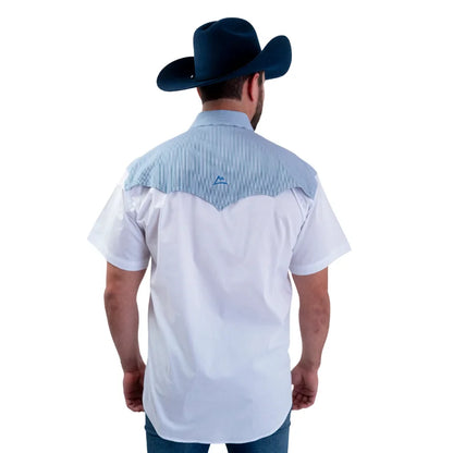Camisa Denver caballero con estampado de rayas blanco y azul con ventilación