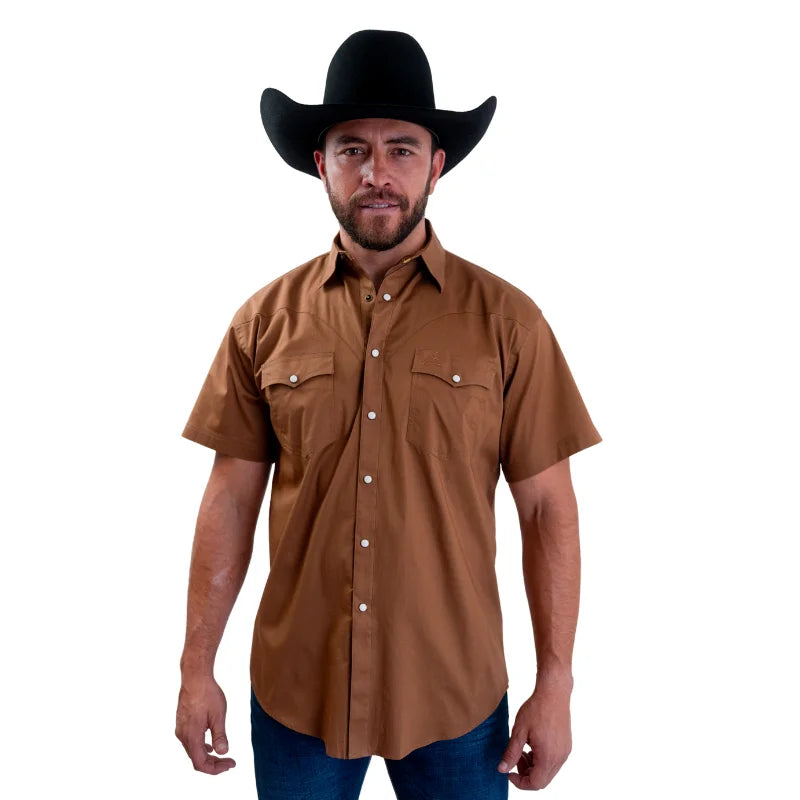Camisa Denver manga corta caballero café con ventilación
