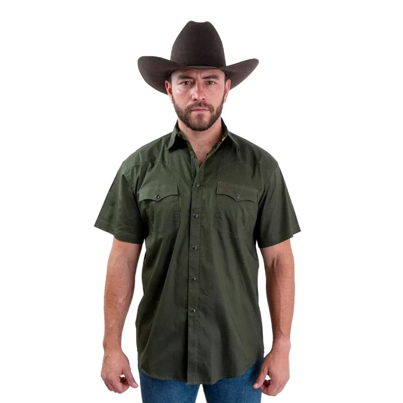 Camisa Denver manga corta caballero verde militar con ventilación