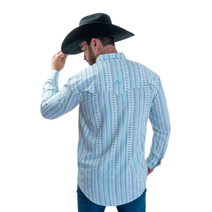 Camisa Denver Caballero Manga Larga Fishing Estampado Rombos Azul y Turquesa