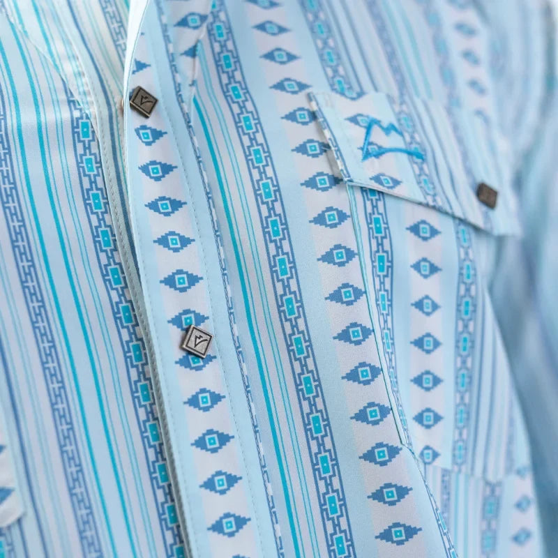 Camisa Denver Caballero Manga Larga Fishing Estampado Rombos Azul y Turquesa