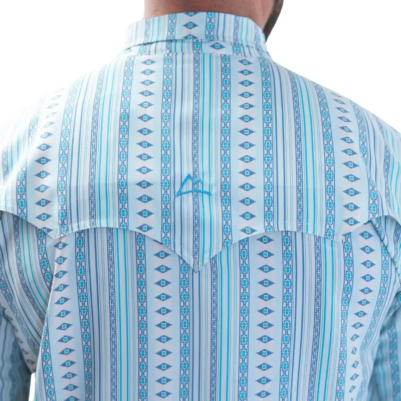 Camisa Denver Caballero Manga Larga Fishing Estampado Rombos Azul y Turquesa