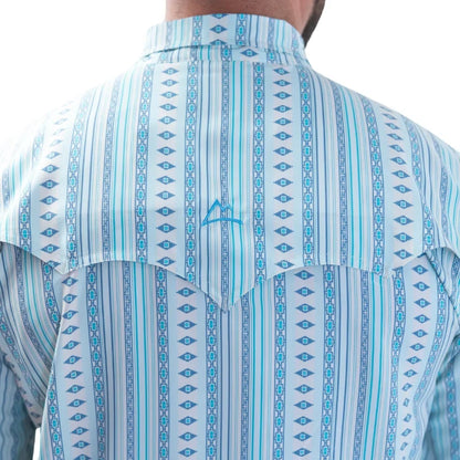 Camisa Denver Caballero Manga Larga Fishing Estampado Rombos Azul y Turquesa