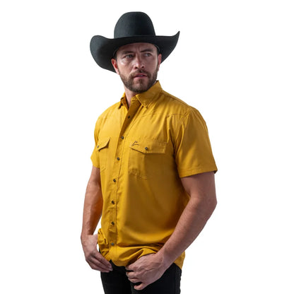 Camisa Denver Caballero Fishing Manga Corta Amarillo con Ventilación
