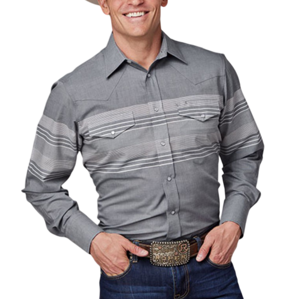 Camisa Roper Broche de Perla de Rayas Grises