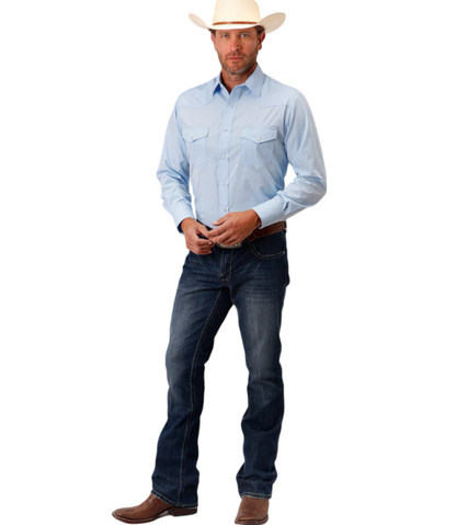 Camisa Roper Wester De Manga Larga Con Broche Tono Sobre Tono Long Horn