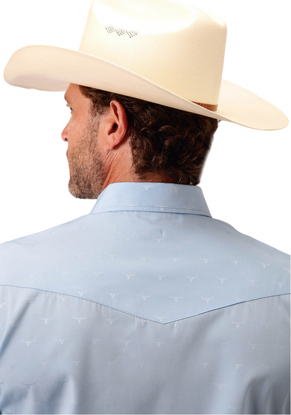 Camisa Roper Wester De Manga Larga Con Broche Tono Sobre Tono Long Horn