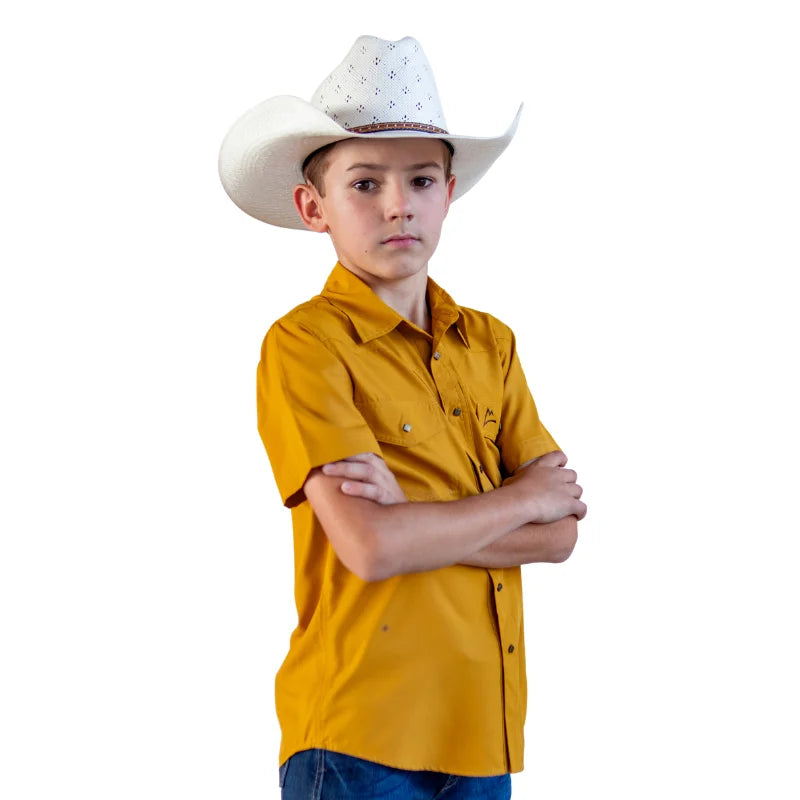 Camisa Vaquera Manga Corta Frisco Fishing para Niño Amarillo con Ventilación
