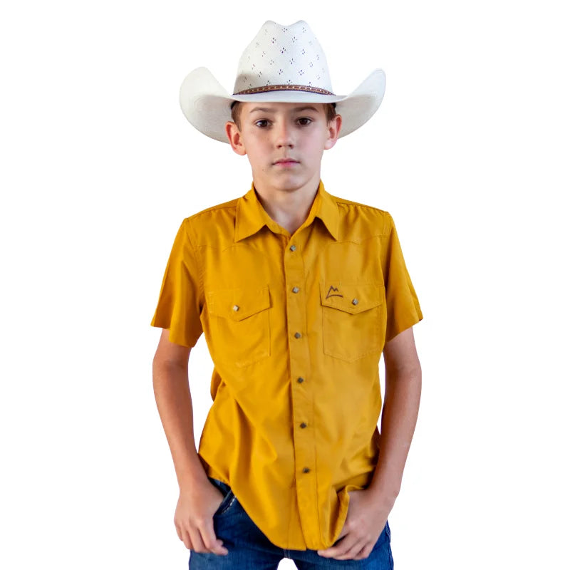 Camisa Vaquera Manga Corta Frisco Fishing para Niño Amarillo con Ventilación