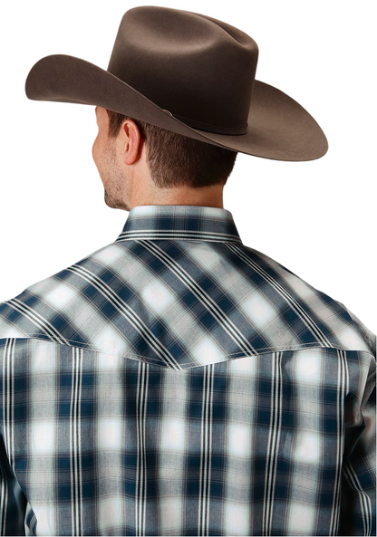 Camisa Roper Manga Larga con Broche Azul a Cuadros del Oeste