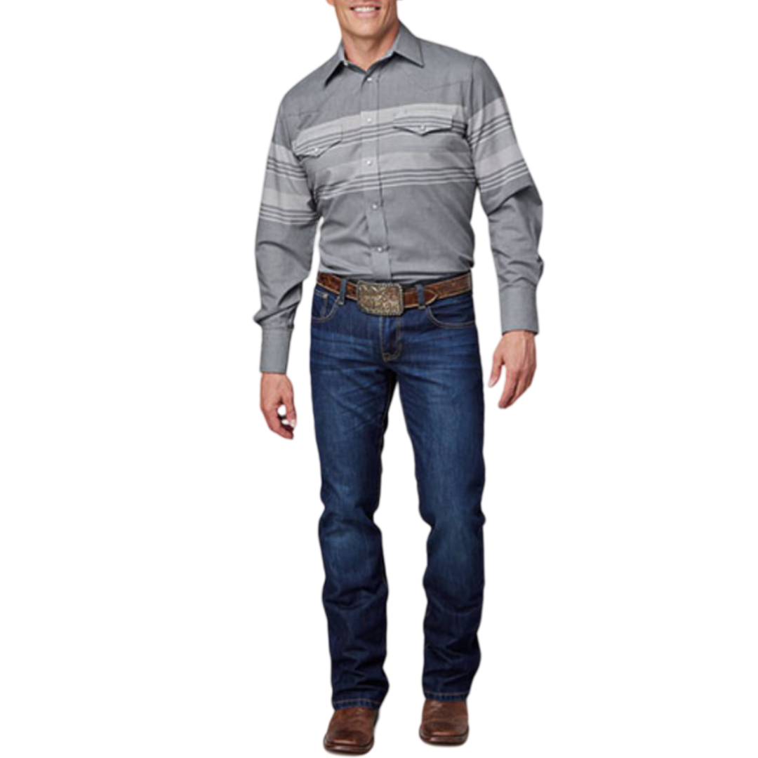 Camisa Roper Broche de Perla de Rayas Grises