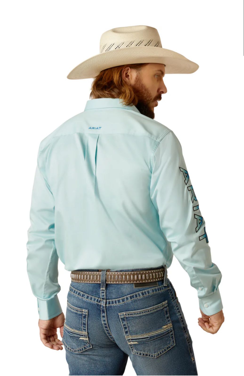Camisa Ariat Team Logo Twill Azul Aqua Corte Fitted