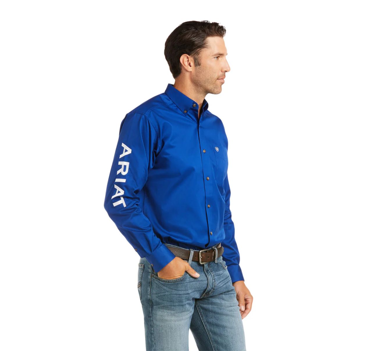 Camisa Ariat Team Logo Twill Azul Corte Fitted