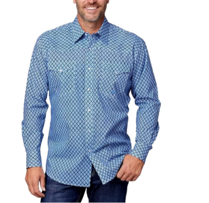 Camisa Roper Occidental para Hombre de Manga Larga con Estampado Azul