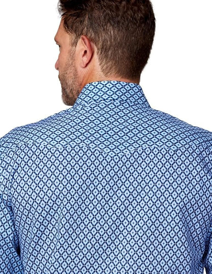 Camisa Roper Occidental para Hombre de Manga Larga con Estampado Azul