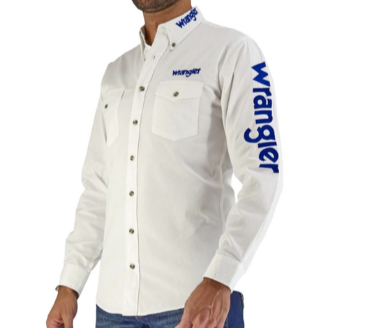 Men's Long Sleeve Denim Shirt White Color