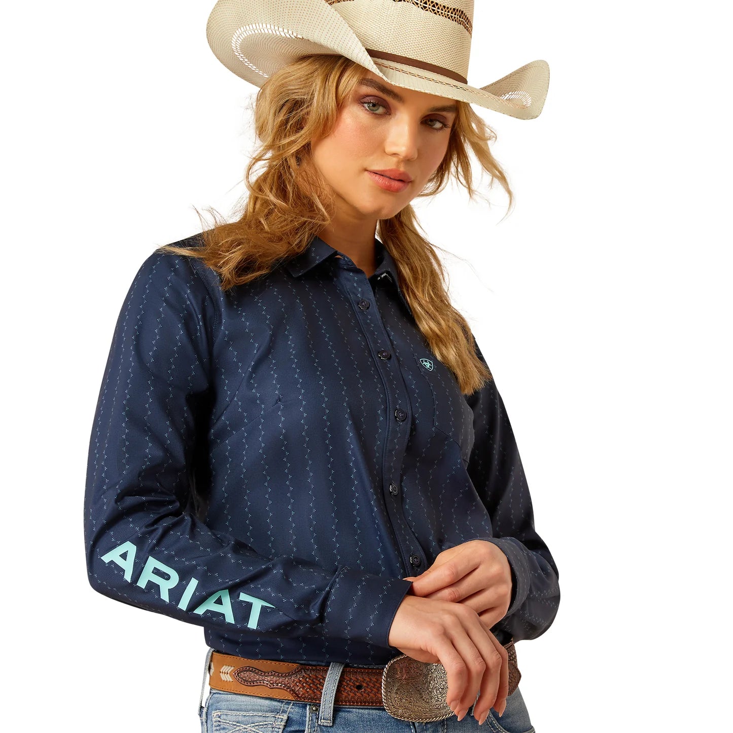 Camisa Ariat Ladies Kirby Pro Team Pompei Blue Button Down Shirt
