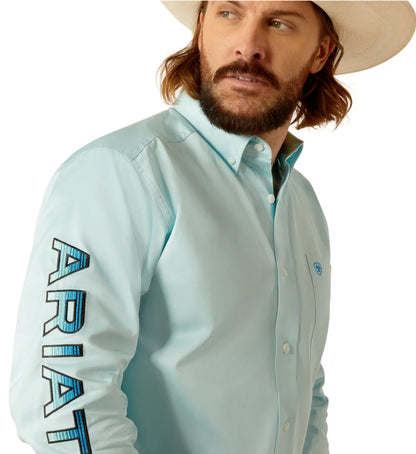 Camisa Ariat Team Logo Twill Azul Aqua Corte Fitted