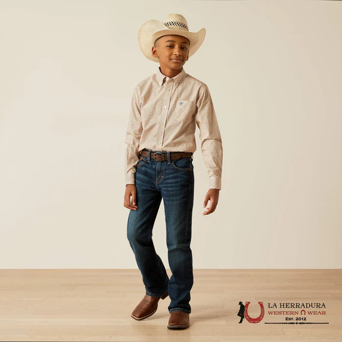 ARIAT CAMISA INFANTIL - NIÑO MANGA LARGA JOHNNY CAFÉ CLARO