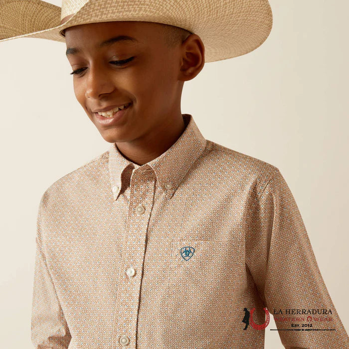 ARIAT CAMISA INFANTIL - NIÑO MANGA LARGA JOHNNY CAFÉ CLARO