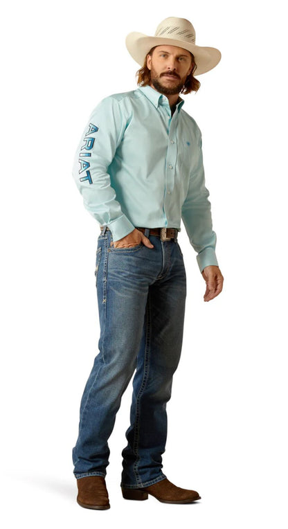 Camisa Ariat Team Logo Twill Azul Aqua Corte Fitted
