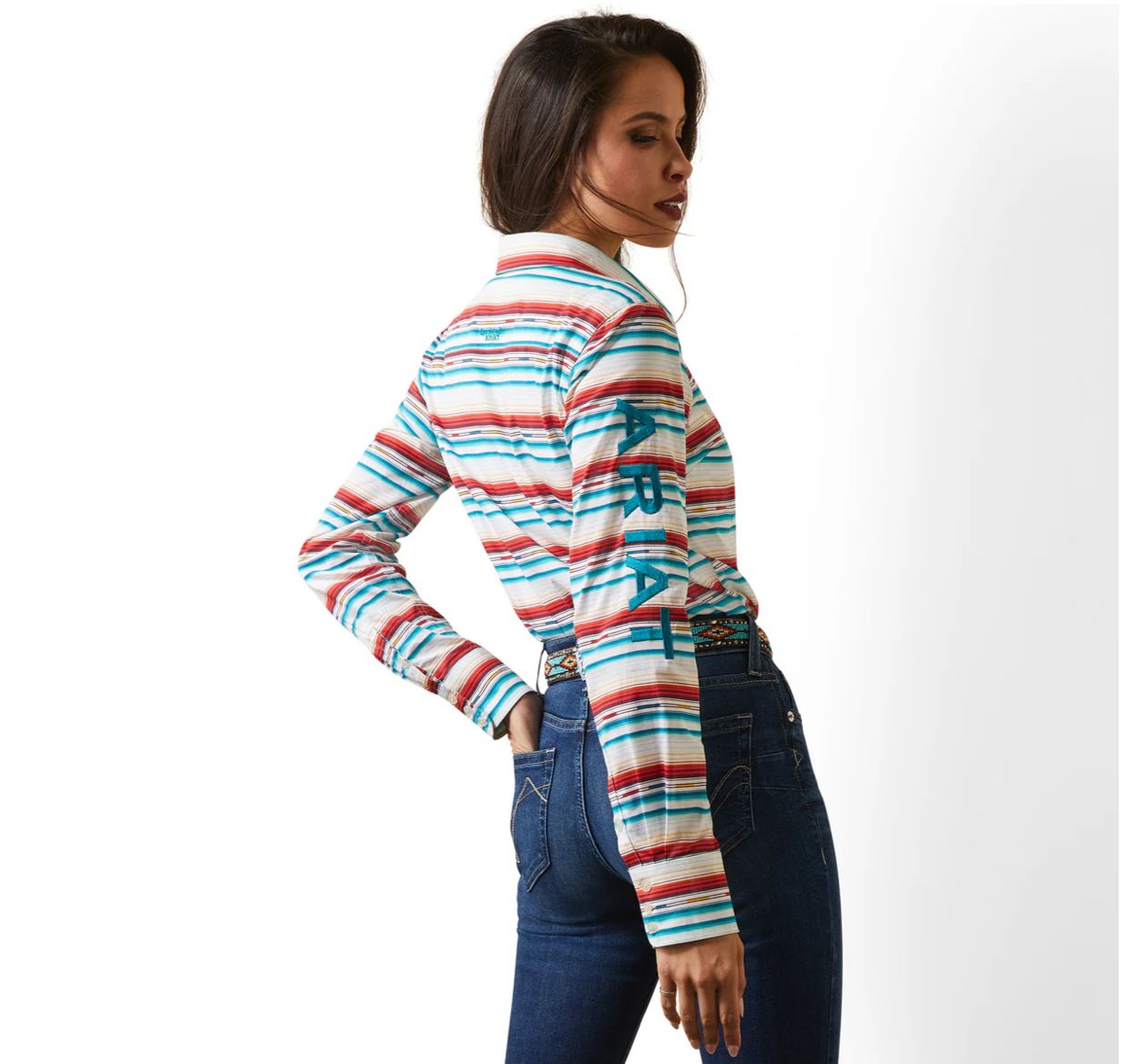 Camisa Ariat Libre De Arrugas Team Kirby Stretch Rosa Serape