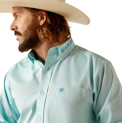Camisa Ariat Team Logo Twill Azul Aqua Corte Fitted