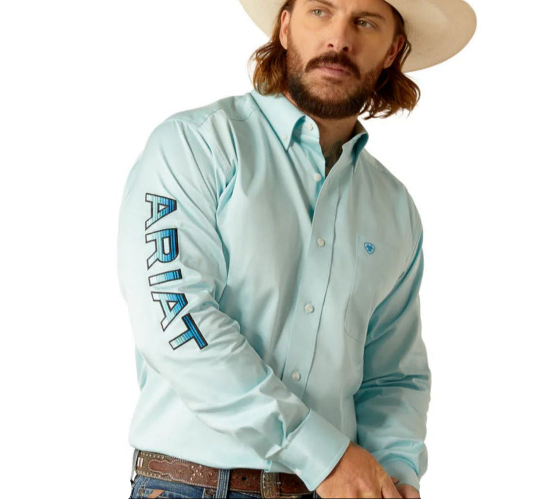 Camisa Ariat Team Logo Twill Azul Aqua Corte Fitted